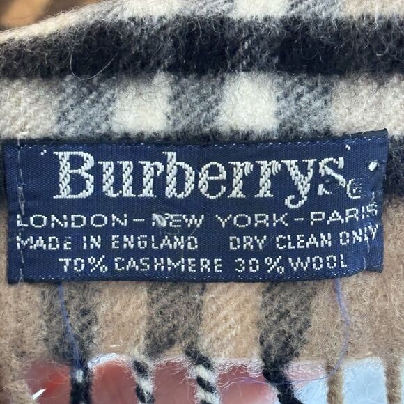 Vintage Burberrys Cashmere Blend Nova Check Scarf 52"x12" Beige Luxury Classic - Picture 3 of 9